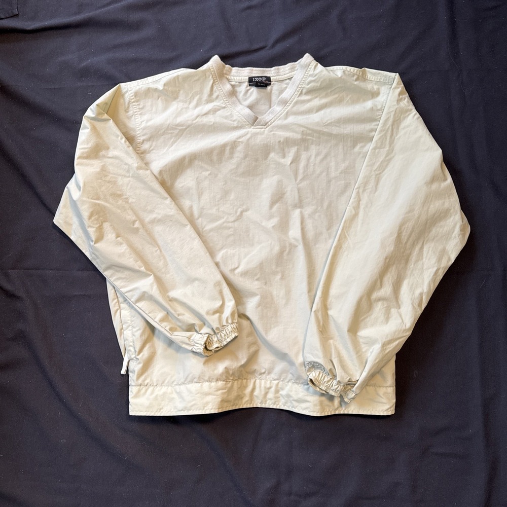 Izod Golf Pullover 100% Nylon Windbreaker Ecru/Tan Color Size‎ Medium